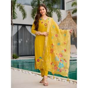 ชุดคุर्ติผู้หญิงสไตล์โมเดิร์นสำหรับงานเทศกาล พร้อมกางเกงและผ้าคลุมไหล่ ทำจากผ้าวิสโคส ปักลูกปัด ดีไซน์แบบกลับด้านได้ เหมาะสำหรับงานปาร์ตี้ - Product Image 1