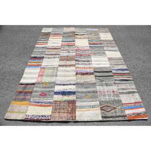 พรมตุรกีขนาด 5.5x7.4 ฟุต พรมวินเทจขนาดใหญ่ พรมสีเบจไล่เฉด - Product Image 1