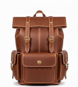 Mochila de Cuero Genuino Vintage de Lujo, Diseño Retro con Hebilla, Gran Capacidad y Múltiples Bolsillos, Bolsa de Viaje - Product Image 1