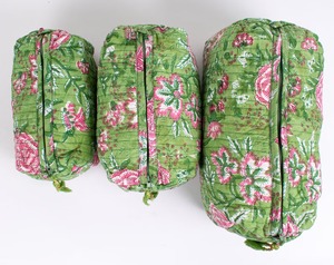 3 Piece Quilted Cotton Case Set Vintage Style Block Print Water Resistant Eco-Friendly <b>Zipper</b> Closure Large Medium Small - Product Image 3