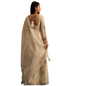 Beige bordado Kurta Palazzo con Dupatta, venta al por mayor de Ropa Étnica para mujer, proveedor de fábrica de ropa OEM, traje de fiesta personalizado - Product Image 5