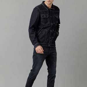Look déchiré Produit de Mode Hommes Jeans Veste Manches Longues Col Boutonné Porter Léger 350gsm Hommes Denim Veste - Product Image 3