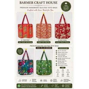 Bolso Tote de Algodón Acolchado con Estampado de Tigre, Hecho a Mano, de Primera Calidad, 18x18 Pulgadas, Ligero, Resistente y Moderno para Uso Diario, de BARMER CRAFT HOUSE - Product Image 1