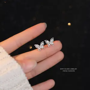 Wholesale 925 Sterling Silver Animal Cute Trendy Jewelry Girls 18K Gold Plated Zircon Butterfly Stud Earrings