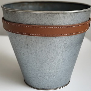 Premium <b>Galvanised</b> Leather <b>Planter</b> With Stitched Leather Detailing Artisan Handwork Offering Stylish Decorative Accent - Product Image 3
