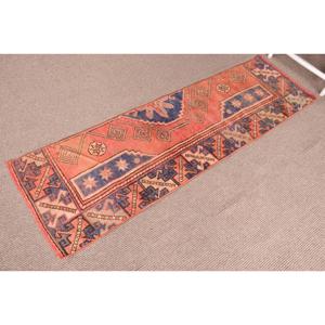1.9x6 ft <b>Runner</b> Vintage Rug, Turkish Rug, <b>Red</b> Blue Camouflage Wool Rug - Product Image 2