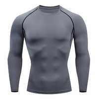 Chemise de compression pour homme, manches longues, spandex, polyester, col rond, respirante, coupe ajustée, vêtements de sport