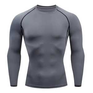 Chemise de compression pour homme, manches longues, spandex, polyester, col rond, respirante, coupe ajustée, vêtements de sport - Product Image 4