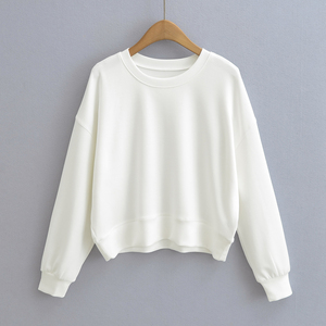 Sudadera larga Coreana de algodón unisex para mujer, cuello redondo liso con hombros caídos, talla XS personalizada, corte corto - Product Image 3