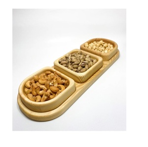 Plato de madera dividido para servir nueces, aperitivos, frutas secas, postres, ensalada de desayuno, plato de cocina de mesa - Product Image 6