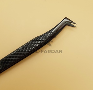 Pinzas para extensión de pestañas Russian Volume Boot, color negro plasma, con agarre de diamante, logotipo personalizado, pinzas para pestañas de volumen con punta de fibra. - Product Image 5