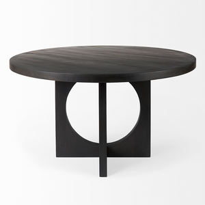 Mesa de Comedor de Madera Maciza de Mango con Diseño Moderno, Forma Redonda, Acabado Marrón Oscuro Superior, Base de Pedestal - Product Image 2