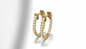 Women's <b>14K</b> <b>Gold</b> & Natural Diamond Mini <b>Hoop</b> <b>Earrings</b> | 0.52 CTTW Brilliant Cut Diamond - Product Image 3