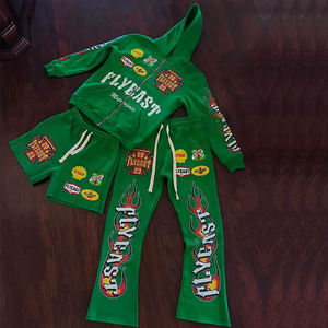 Ensemble sweat à capuche et pantalon de survêtement pour hommes personnalisés ensemble de sweat-shirt avec appliques de broderie délavés au soleil et à l'acide survêtement évasé - Product Image 2