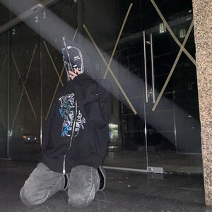 Veste polaire unisexe personnalisée 350 g/m² 100 % coton, entièrement zippée, broderie 3D, coupe oversize, épaisse, écologique, noire et rouge, chaude pour l'hiver - Product Image 5