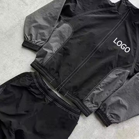 Ensemble de survêtement polaire 100 % coton réfléchissant avec logo, coupe oversize, pour homme, idéal pour l'hiver, veste coupe-vent zippée