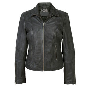 Wholesale Price Women'<b>s</b> Brown Leather Moto <b>Jacket</b> Stand Collar Zipper Closure Full Sleeve Solid Color <b>Biker</b> Style Autumn Wear - Product Image 1