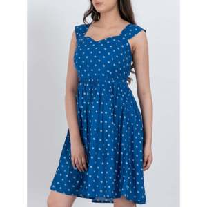 Vestido Mini de Algodón Azul con Estampado Floral para Mujer, Cuello Cuadrado, Estilo Casual Elegante, Transpirable, Vestido Mini de Verano para Clubes y Fiestas - Product Image 1
