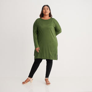 Top de manga larga con cuello redondo para mujer, blusa larga con etiqueta personalizada para mujer, de alta calidad - Product Image 1