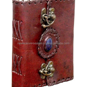 NEW ERA Loquet de journal en cuir véritable fait à la main 5x7 pouces 100 feuilles de carnet de voyage cahier de couture reliure pierre couverture personnalisée - Product Image 1