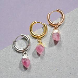 Customizable 18K Gold Vermeil Handmade <b>Pink</b> Tourmaline Hoop Earrings Natural Raw Gemstone Jewelry for Weddings Crystal Earrings - Product Image 3