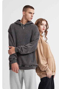 Hiver de haute qualité tricoté Polyester/coton pull 300gsm sweat à capuche surdimensionné Logo personnalisé unisexe noir poids lourd hommes - Product Image 5