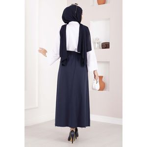 Navy Blue Satin <b>Skirt</b> with <b>Elastic</b> Waist Comfortable Breathable Spandex Digital Print Ruffles and Pocket Detail for Work - Product Image 4