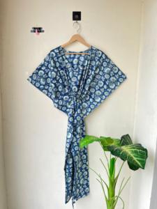 Vestido largo caftán de algodón indio para mujer, estampado de bloques florales, cubierta de playa, ropa de dormir, ropa de maternidad, opciones de talla grande - Product Image 4