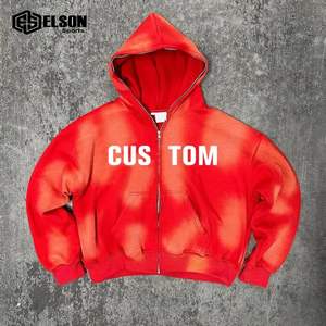 Sudaderas con capucha de gran tamaño para hombre, ropa de calle lavada con ácido personalizada, con cremallera de cara completa y hombros caídos - Product Image 6