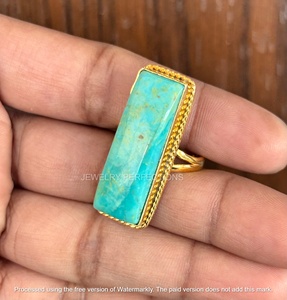 Anillo de Barra con Baño de Oro de 18k y Turquesa de Arizona Original, Venta al por Mayor, Tendencia, Precio de Fábrica, Joyería para Mujer - Product Image 3