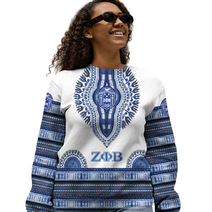 Sweat-shirt à col rond Zeta Phi Beta Sorority 1920, broderie de lettres grecques, pull en polaire bleu pour femmes - Product Image 5