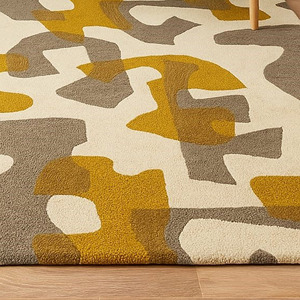 Alfombra de lana hecha a mano personalizada abstracta moderna amarillo gris Beige área geométrica alfombra para sala de estar Alfombras Indias al por mayor - Product Image 6