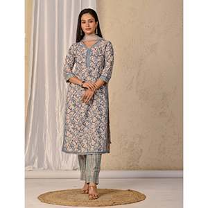 Ensemble Kurta et pantalon en mousseline de coton imprimé Jaal Block Print pour usage quotidien - Product Image 5