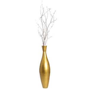 Florero de Metal de aspecto elegante, jarrón de boda para decoración, jarrón de lujo antiguo para dormitorio, sala de estar y decoración de jardín, redondo chapado en oro - Product Image 1