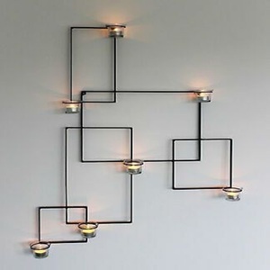 Nordic <b>Large</b> Black Iron Metal Wall Mounted <b>Tea</b> <b>Light</b> Candle Stand Luxury Square Geometric Frame Home Wedding Fireplace Decor - Product Image 1