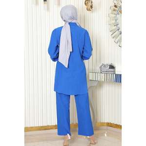 Ensemble deux pièces décontracté avec détails en pierre bleue, col rond, manches longues, tenue midi, tissu 100% polyester, tailles XL 2XL disponibles - Product Image 3