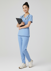 Conjunto de exfoliante médico Unisex que absorbe la humedad, ropa para todo el día, camiseta exfoliante con cuello en V, uniformes de enfermería tejidos de algodón Spandex con logotipo personalizado - Product Image 2