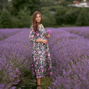 Hand Block Printed Bloom Dress Bohemian Calf Length Floral <b>Navy</b> Rose Pink Handmade - Product Image 1