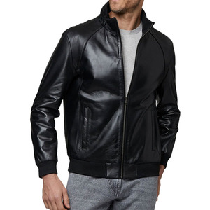 Veste en cuir véritable originale pour hommes Veste d'extérieur en cuir de moto style bombardier à fermeture éclair à la mode pour hommes - Product Image 6