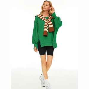 Sudadera de lona oversize para mujer con apliques formales, cuello redondo, manga larga, logotipo personalizado, top único, ligera para invierno - Product Image 4