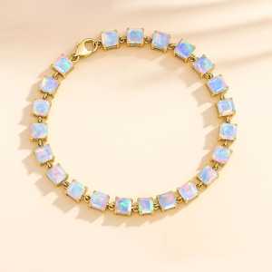 สร้อยข้อมือเทนนิสโอปอลแปดเหลี่ยมสีขาวของแท้925เงินสเตอร์ลิง14K เครื่องประดับอัญมณีเอธิโอเปียชุบทอง - Product Image 5