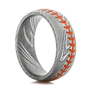 Bagues en acier damas pour femmes, 8mm, argent, acier damas pour hommes et femmes, bandes de mariage, finition brossée, bois naturel bombé - Product Image 5