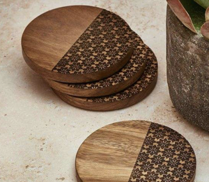 Handmade Designer Wooden Tea <b>Coasters</b> Classic Rounded Walnut Printed Decorative <b>Coaster</b> <b>Set</b> from India - Product Image 4