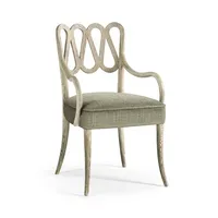 Fauteuil d'appoint contemporain avec structure en bois gris et assise en tissu vert pour salle à manger