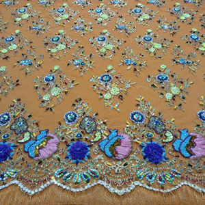 3D Hand Beaded Embroidered <b>Net</b> <b>Fabric</b> Luxury Beaded <b>Fabric</b> for Garments - Product Image 1