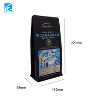Sacs à café personnalisés en gros à fond plat avec valve et fermeture éclair, barrière anti-oxygène laminée pour grains et poudre de café