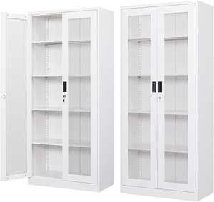 Montaje requerido Malla de alambre de pollo de aluminio Gabinete de almacenamiento multifunción de doble nivel Puerta de vidrio Tarifa baja para oficina en casa - Product Image 1