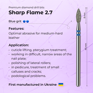 Premium Diamond Cuticle Drill Bit Sharp Flame 2.7mm Blue Grit for Professional <b>Nail</b> Care - Product Image 3