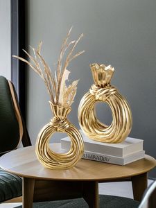 Contemporary Golden Ring Knot Vase Circle Shaped Flower Pot Tabletop Decorative Hydroponic Planter For Home And Hotel Decor - Product Image 5