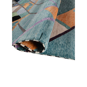 Tapis en laine et soie de bambou noué à la main à motif géométrique bleu Freedom Manchaha pour la décoration de la maison et du salon - Les-8066 - Product Image 2
